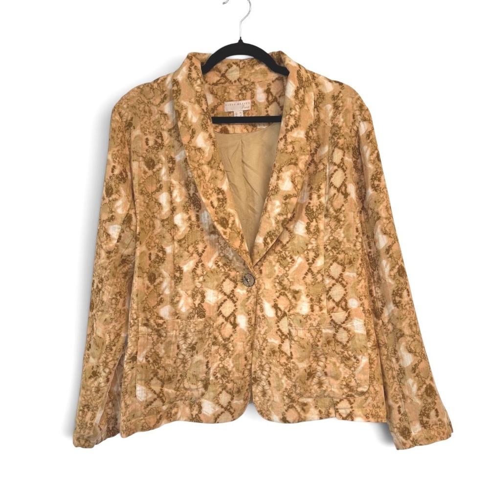 Susan Graver Pure Tan Snakeskin Print Cotton Blazer Jacket XS